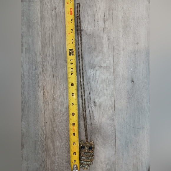 Vintage Gold Tone Owl Statement Large Articulared Art Pendant Necklace Art Deco - Picture 4 of 5